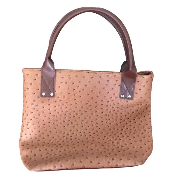 Braciano Caramel Faux Ostrich Textured Tote Bag Purse - Picture 3 of 6